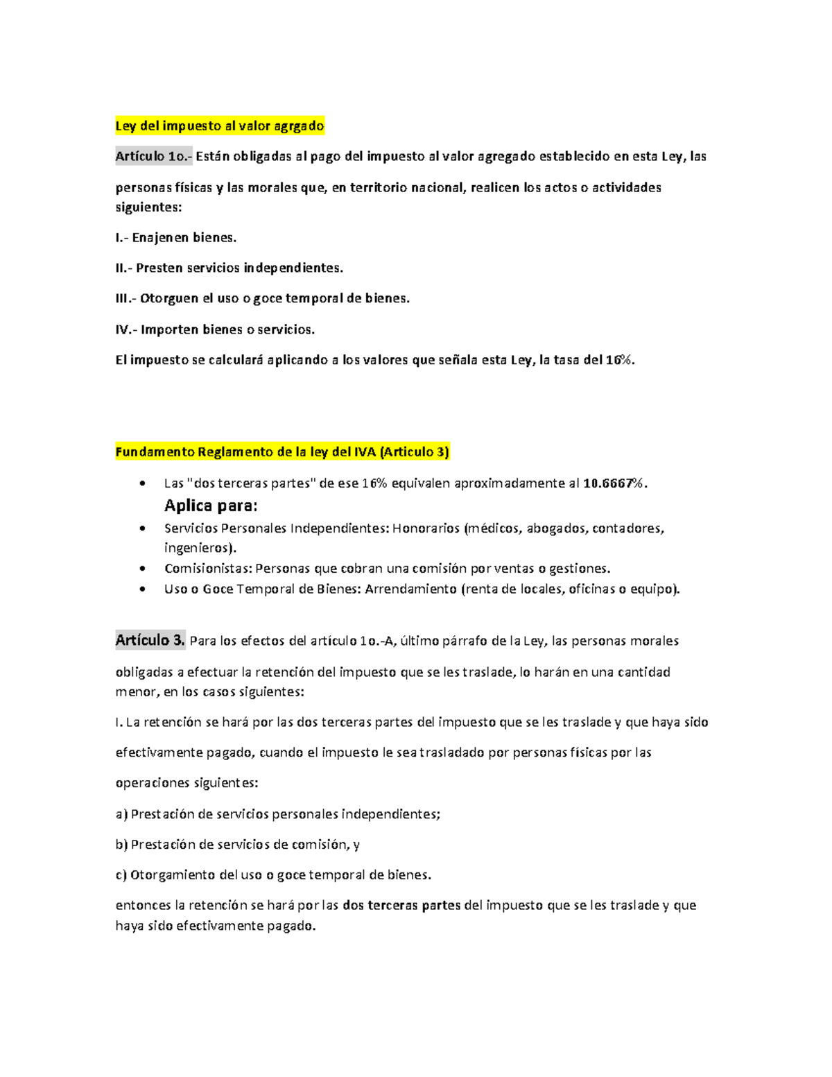 Ley del IVA: Obligaciones de Personas Físicas y Morales - Studocu