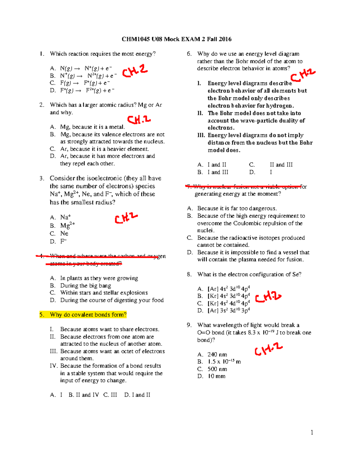 CHM1045 U08 Mock Exam 2 Review - Fall 2016 Study Guide - Studocu