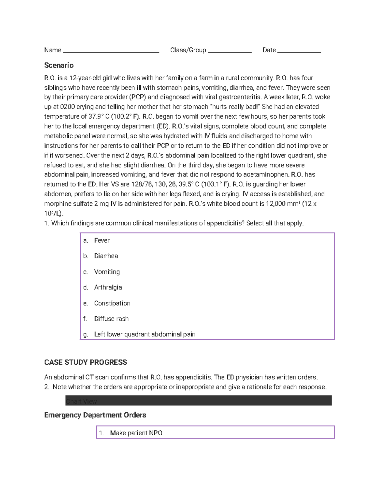 Appendicitis Case Study - Name _________________________________ Class ...