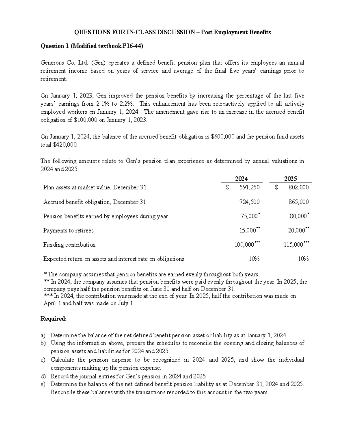 Pension Questions - Practice for Post Employment Benefits Analysis ...