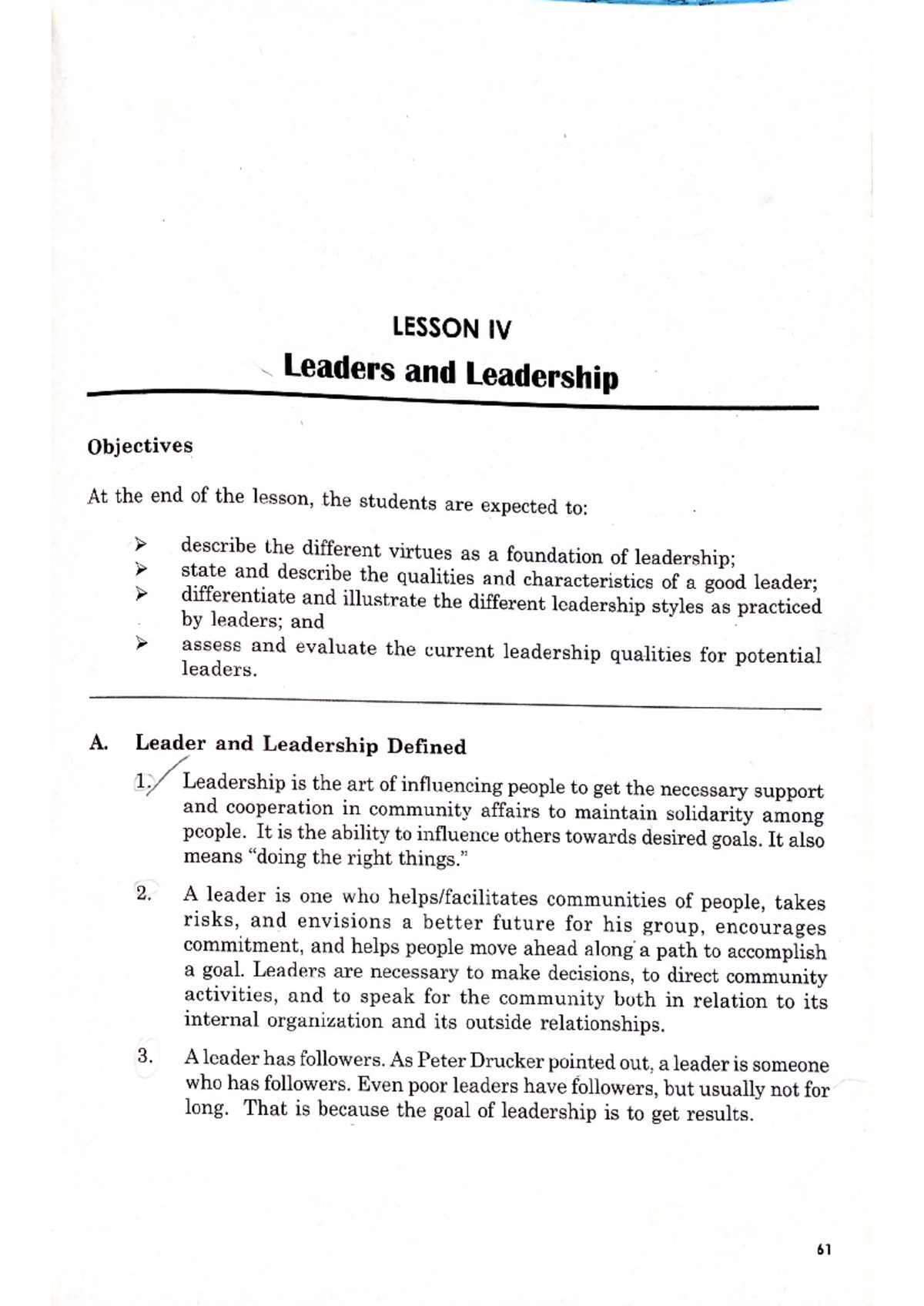Document-15 - NSTP - LESSON IV Leaders and Leadership Objectives At the ...