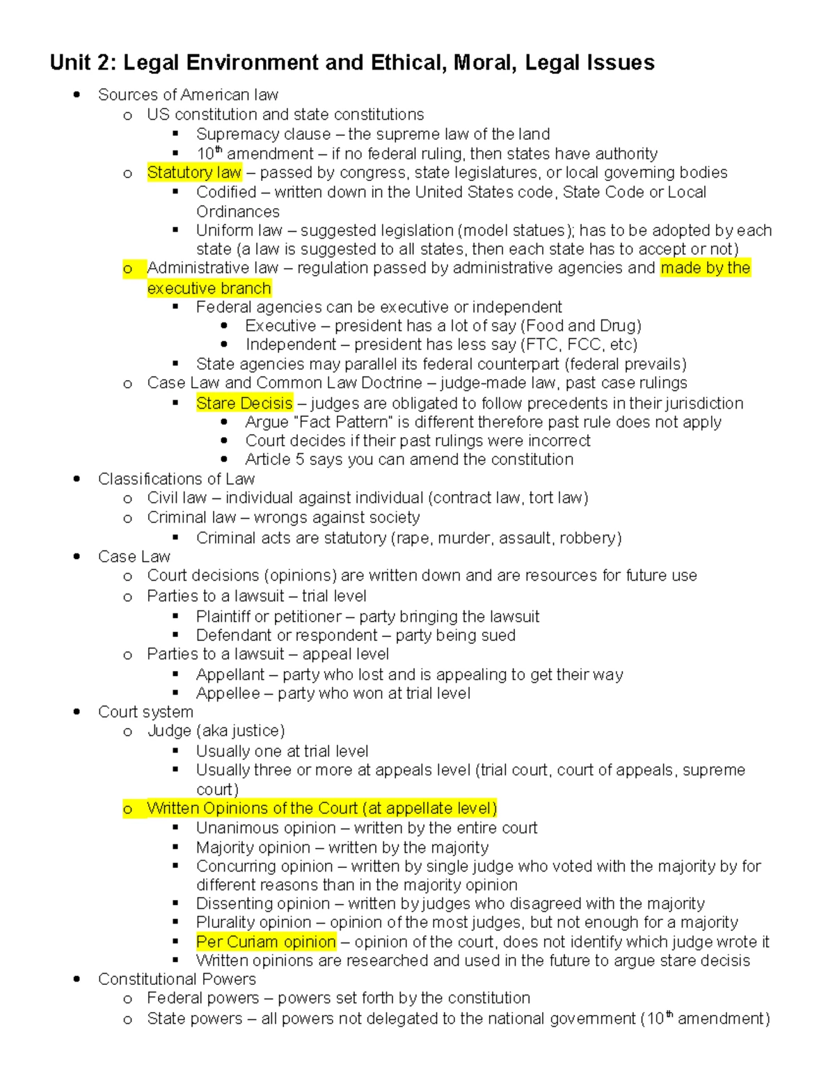 Unit 2 Legal Environment: Business Law and Ethics Overview - Studocu