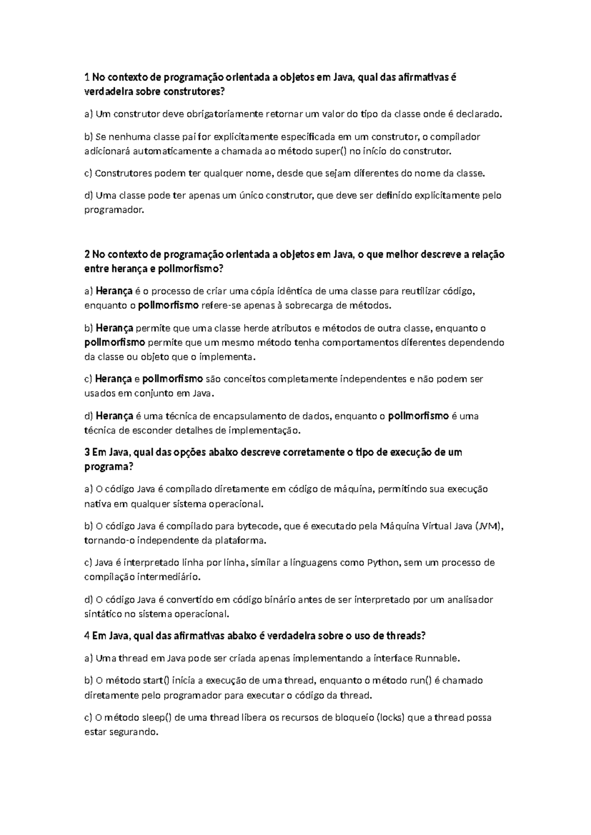 5 Perguntas sobre Construtores e Polimorfismo em Java - JAVA - Studocu