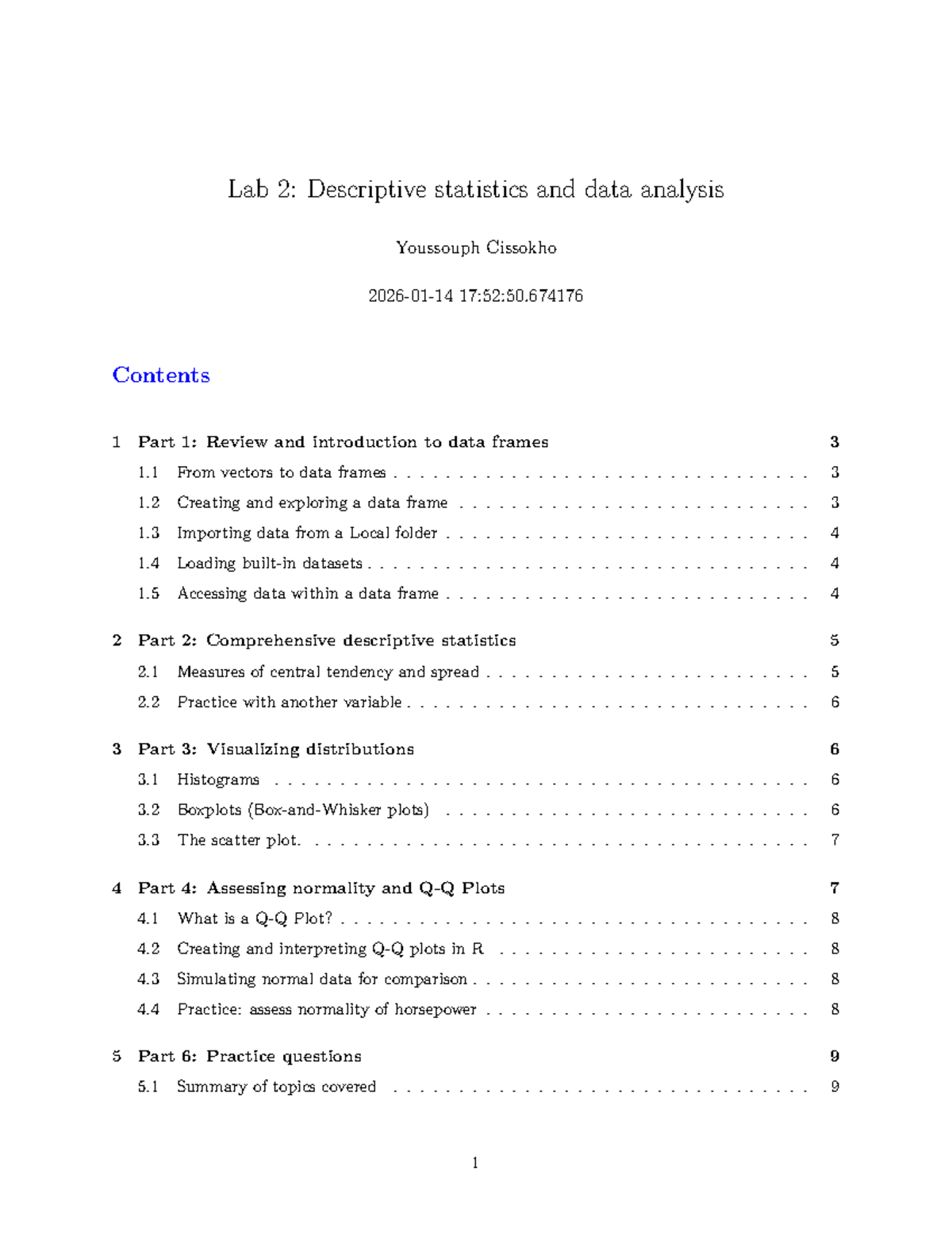 Lab 2: Descriptive Statistics & Data Analysis in R - Studocu