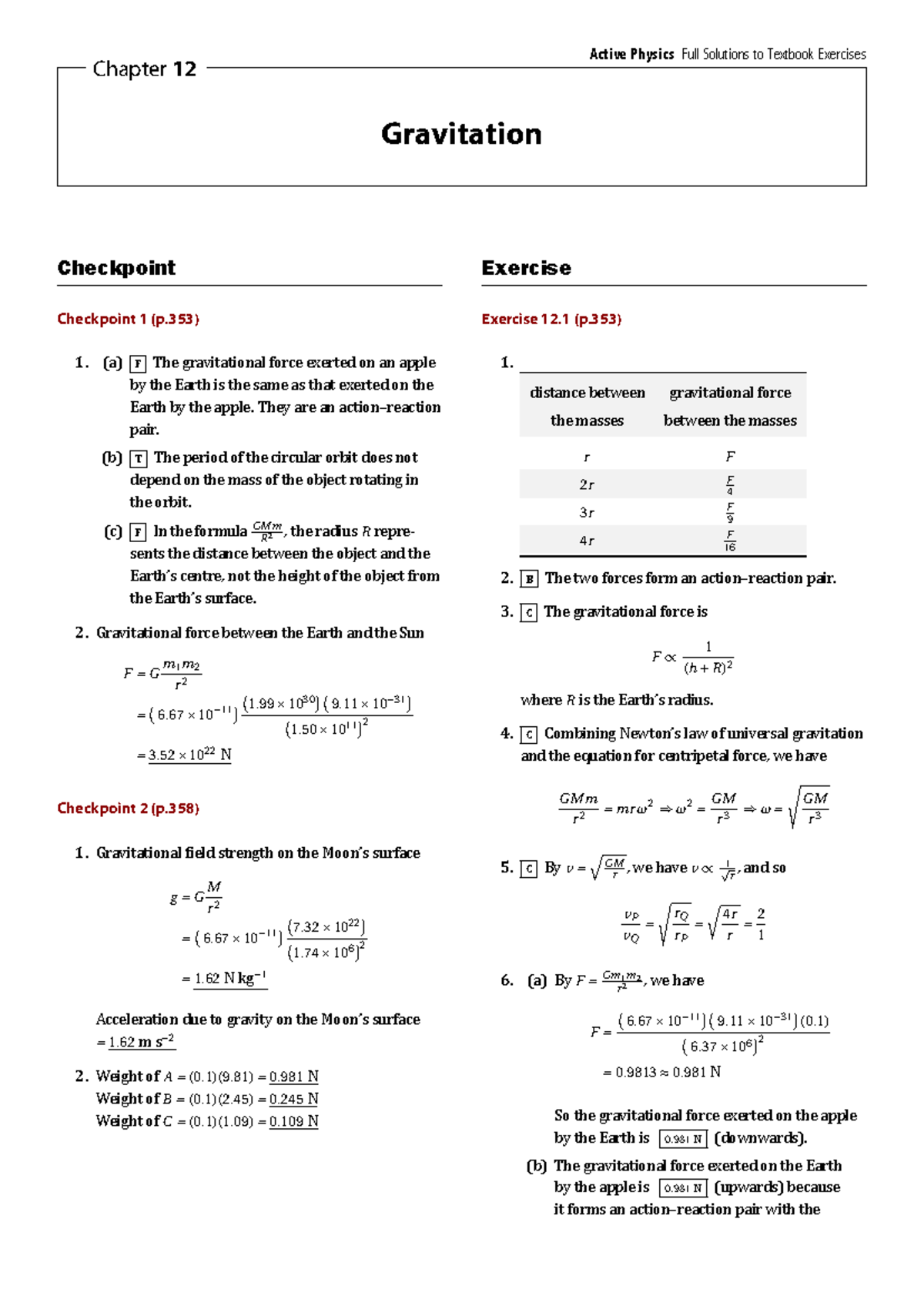 Chapter 12 Exercise Solutions for Gravitation – Active Physics (Final ...