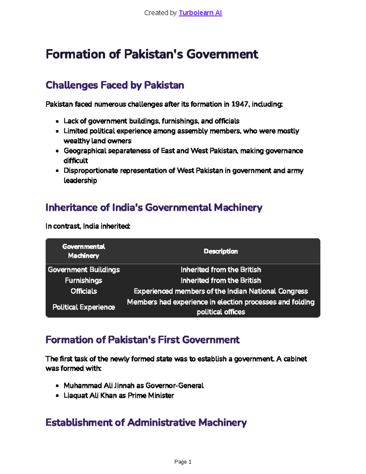Political Problems in Pakistan's Formation (HIST 101) - Studocu