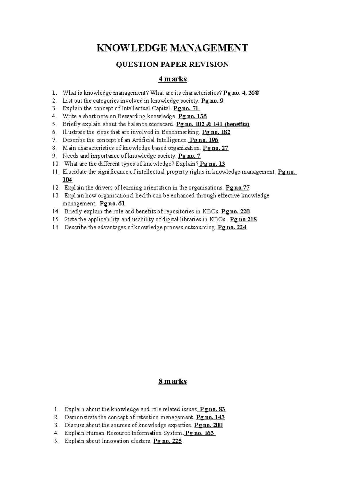 Knowledge Management QP - Revision Notes for Exam Preparation - Studocu