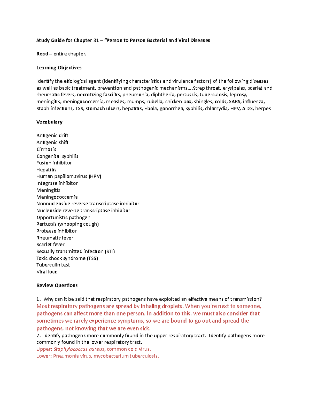 Chapter 31 - Study Guide - Study Guide for Chapter 31 – “Person to ...