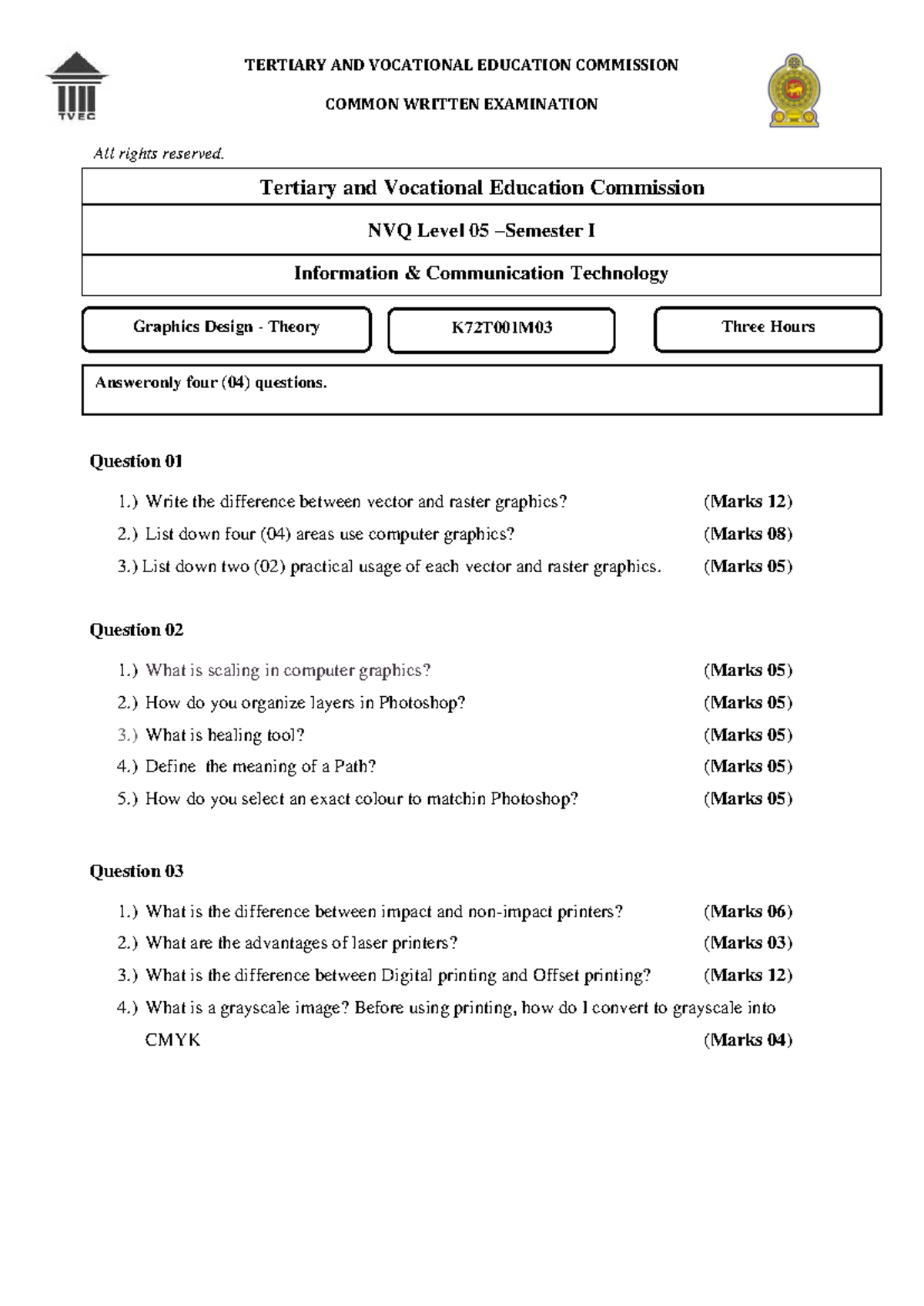 NVQ Level 05 ICT Graphics Design Theory Exam K72T001M03 - Studocu