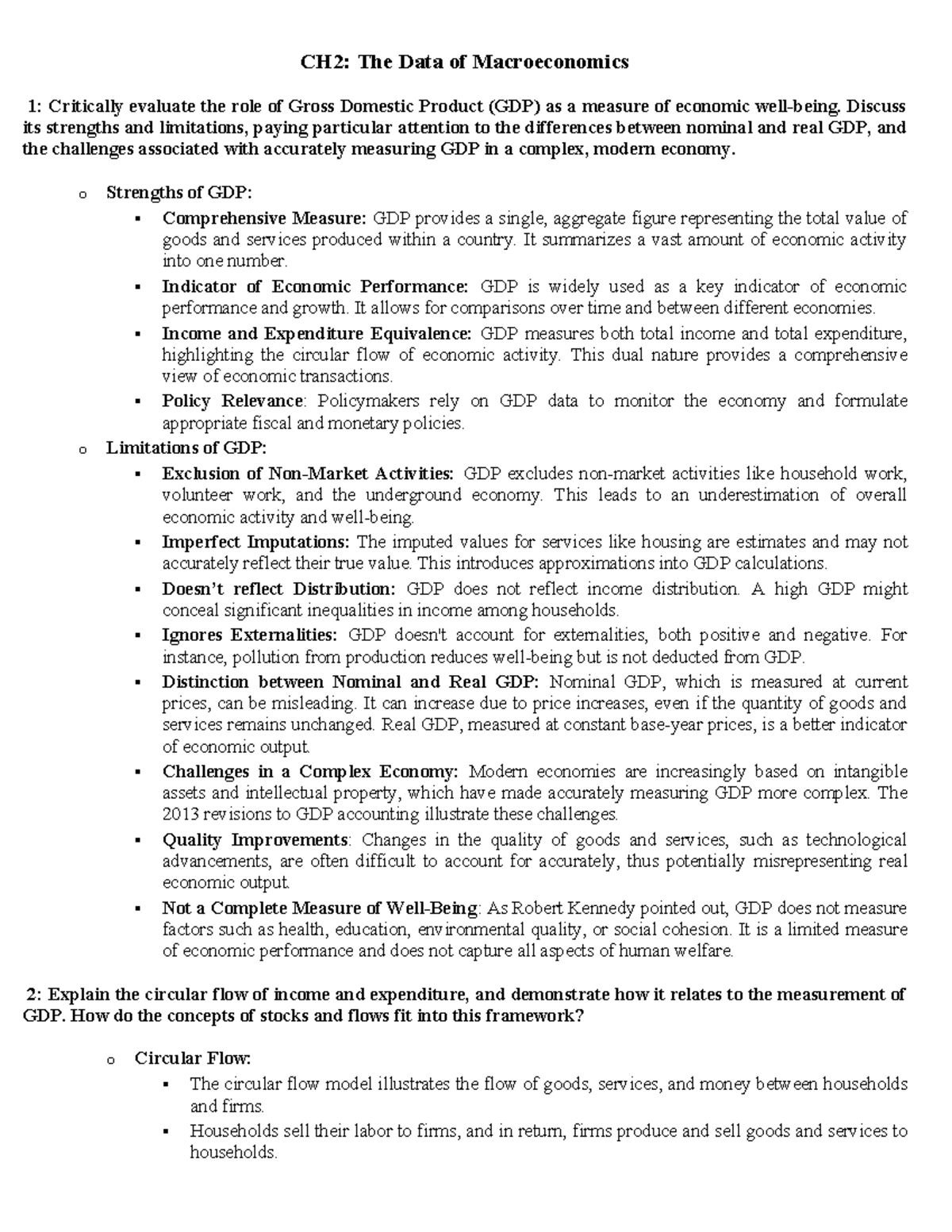 CH2: The Role of GDP in Macroeconomics - Strengths, Limitations ...