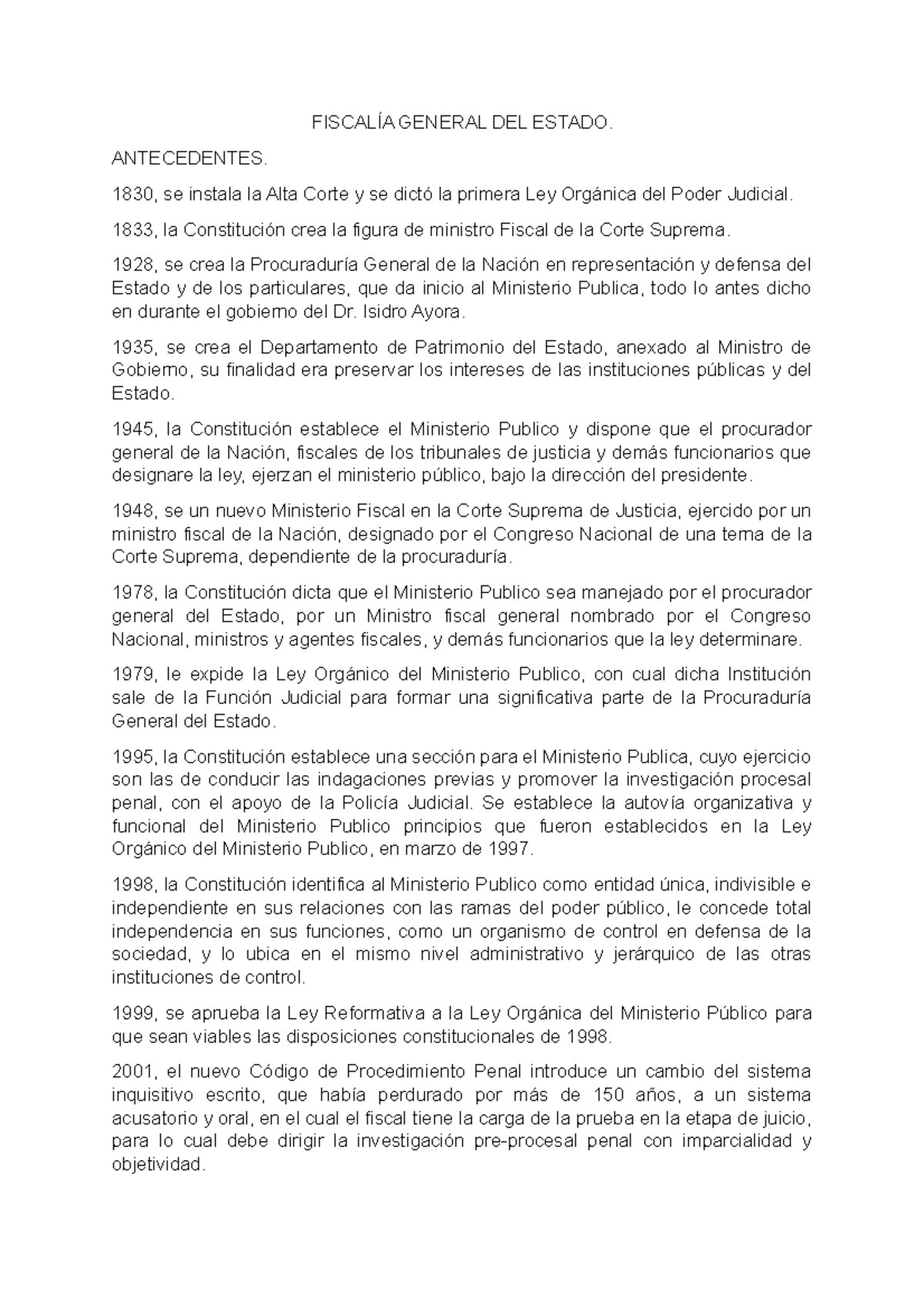 Informe sobre la Fiscalía General del Estado - Historia y ...
