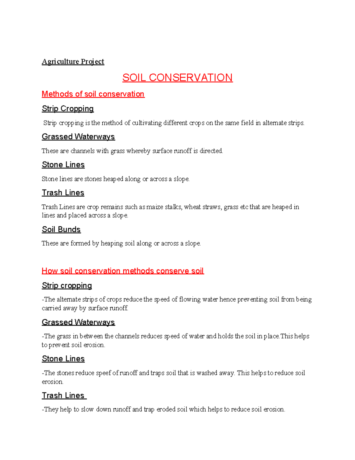 Agric Project: Soil Conservation Methods and Their Benefits - Studocu