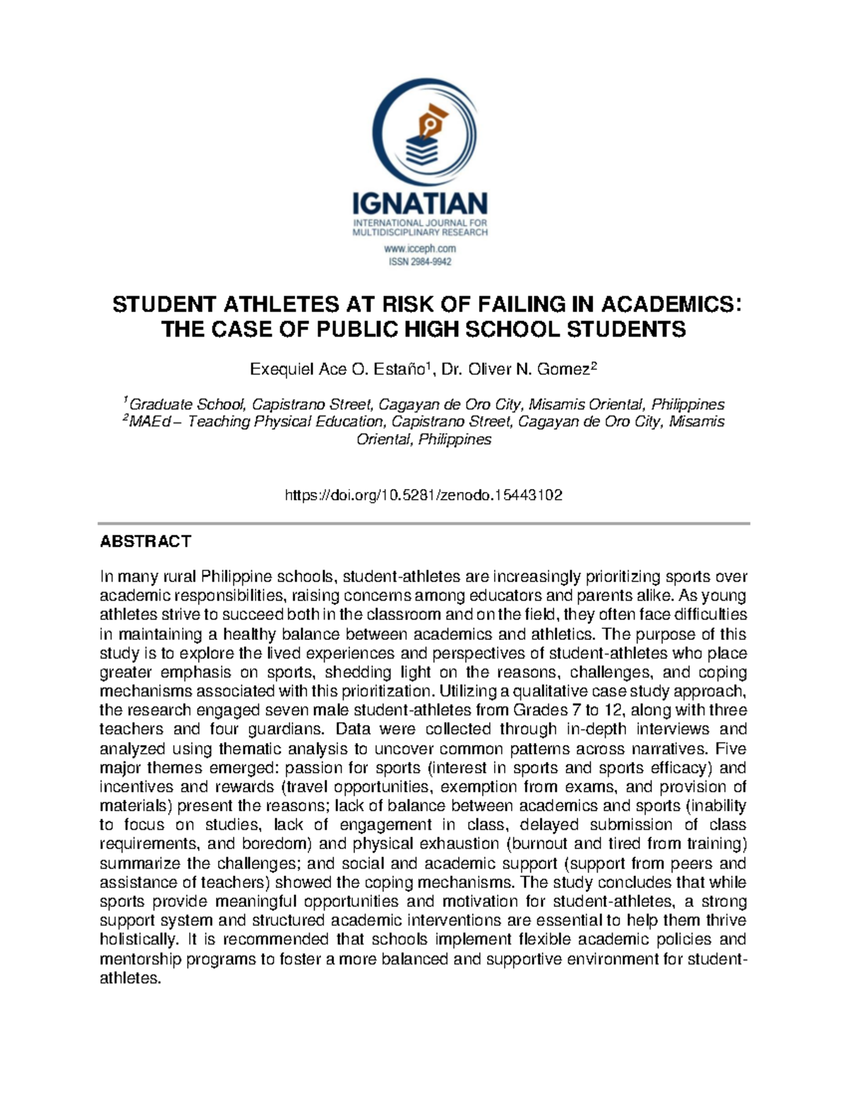 STUDENT ATHLETES AT RISK OF ACADEMIC FAILURE: A CASE STUDY - Studocu