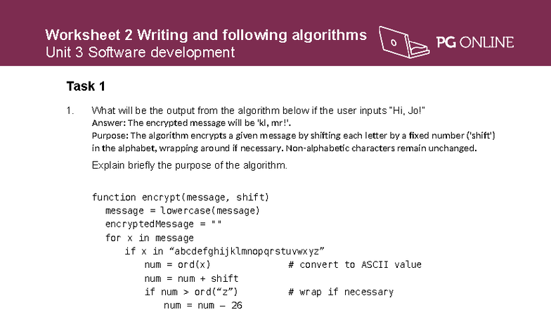 Software Development Worksheet 2: Writing Algorithms for Unit 3 - Studocu