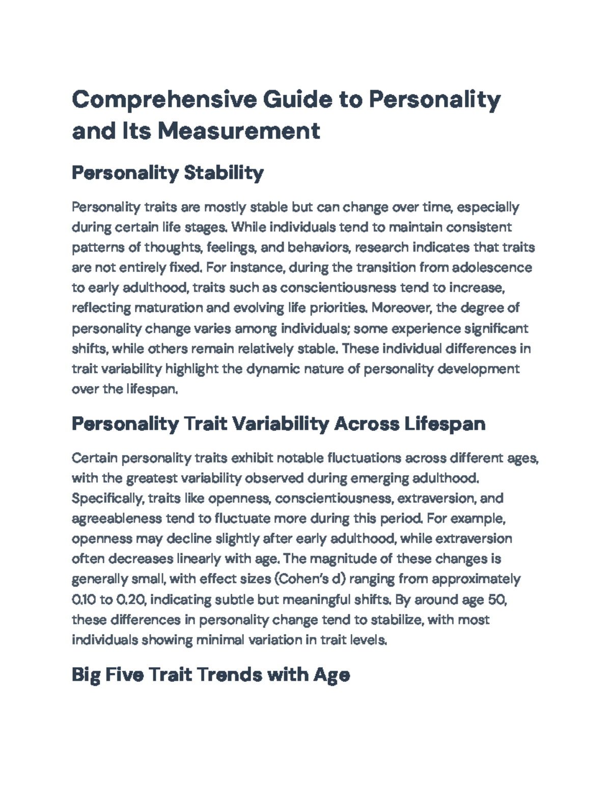 Comprehensive Analysis of Personality Traits and Their Evolution (PSY ...