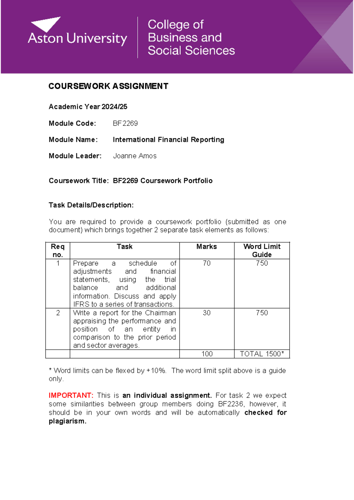 BF2269%20Coursework%202024-25 Final - COURSEWORK ASSIGNMENT Academic ...