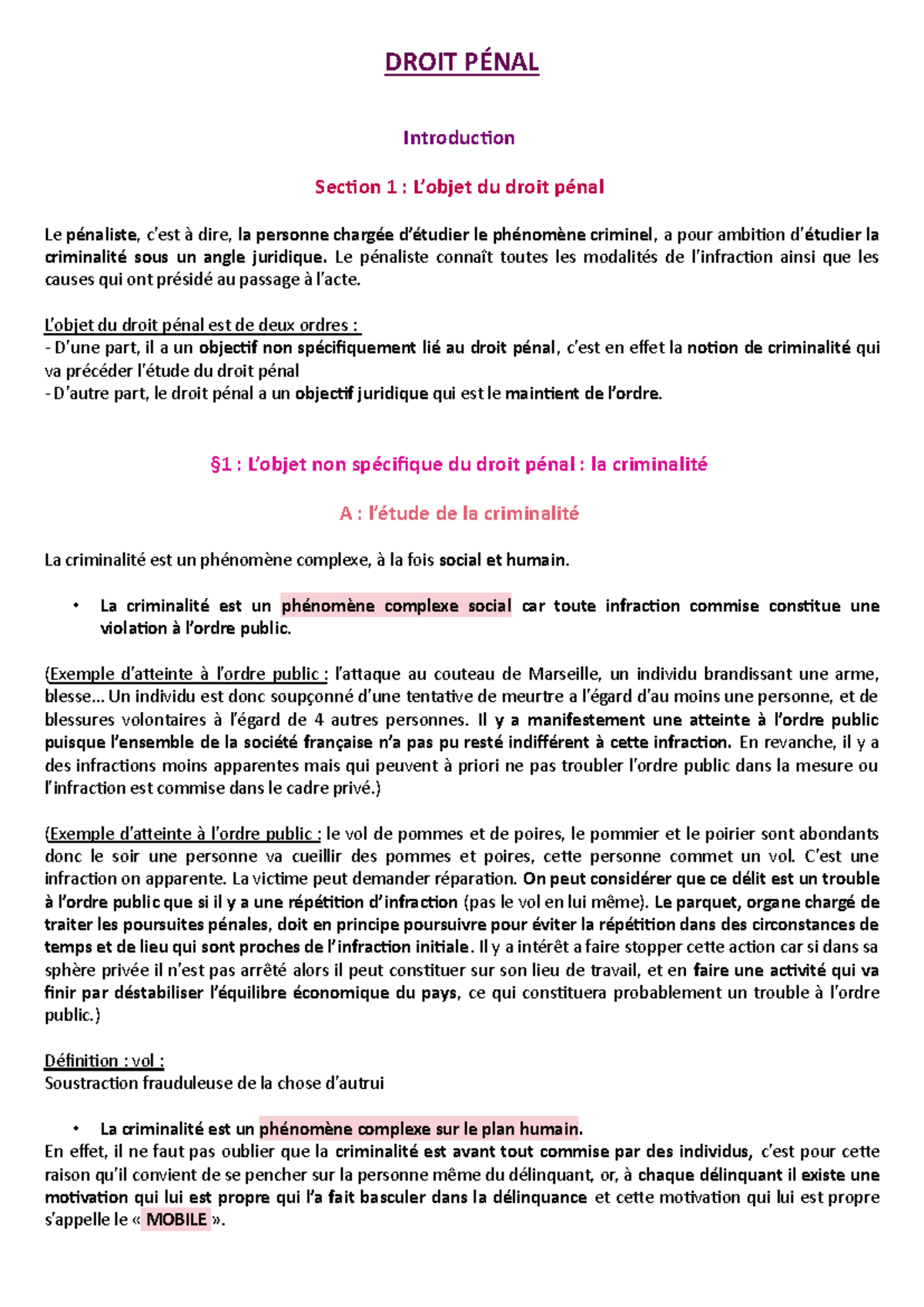 Cours DROIT PÉNAL : Introduction et Concepts Fondamentaux - Studocu