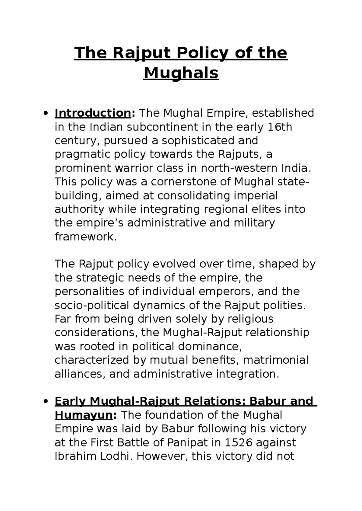 Mughals and Rajputs: A Dynamic Policy Analysis (HIST 301) - Studocu