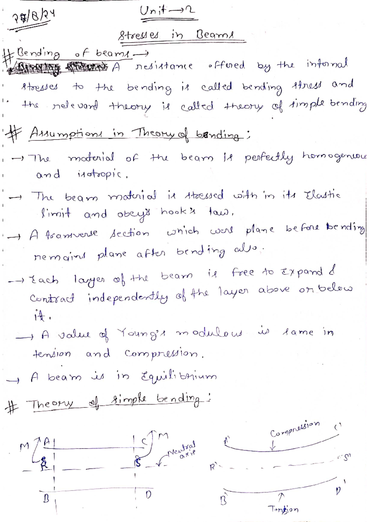 Unit 2 SOM - Bending Stress and Beam Analysis Notes - Studocu