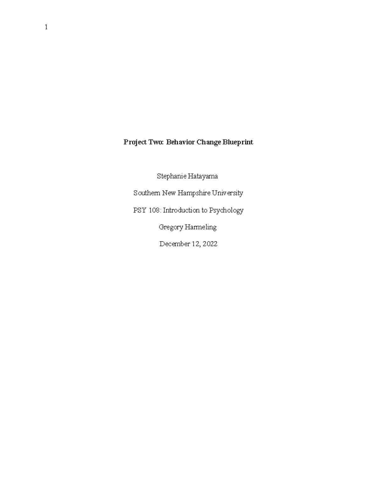 PSY 108 Final Project Two: Behavior Change Blueprint Overview - Studocu
