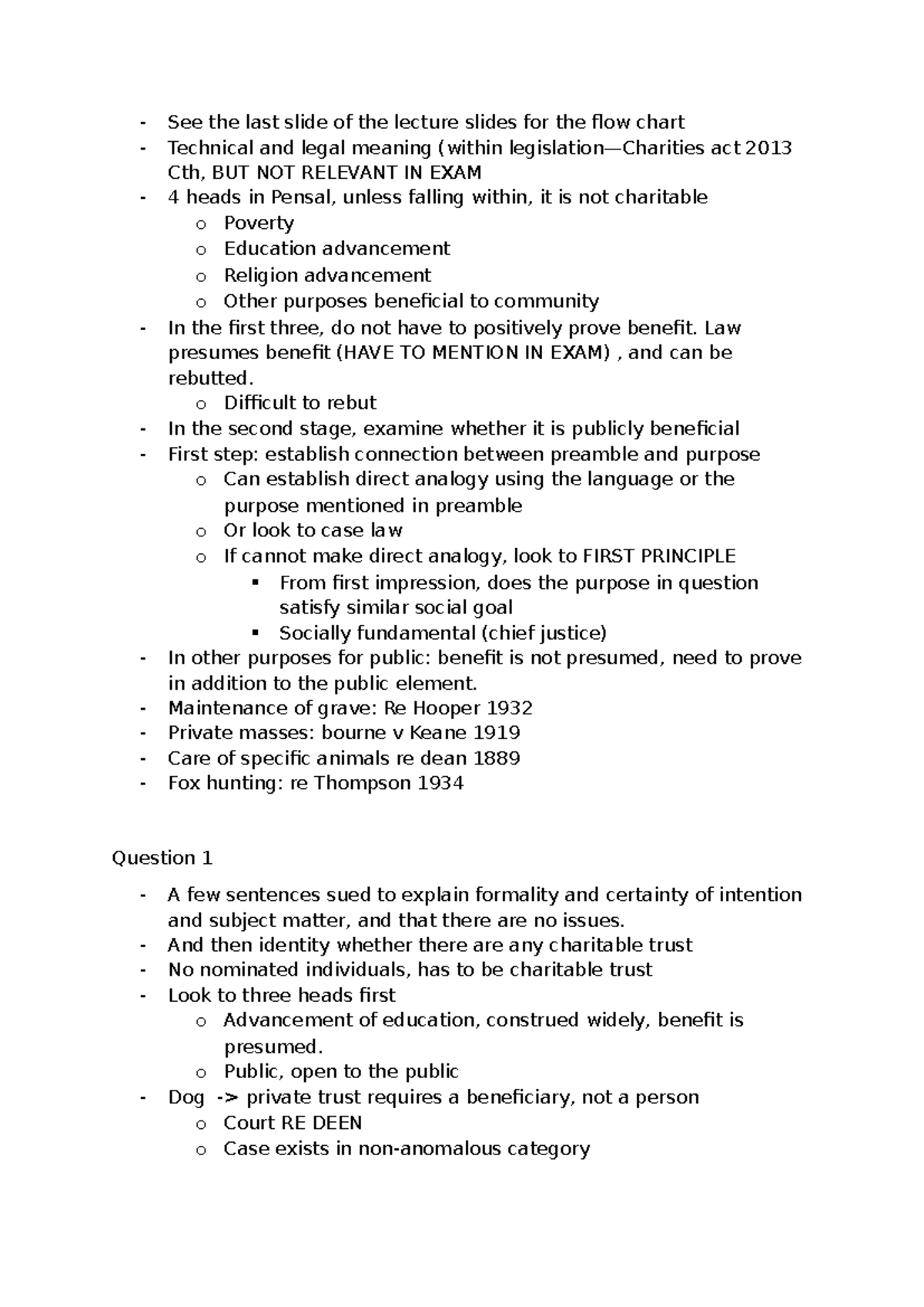 Tutorial Notes: Charitable Trusts & Legal Principles (LAW 2013) - Studocu