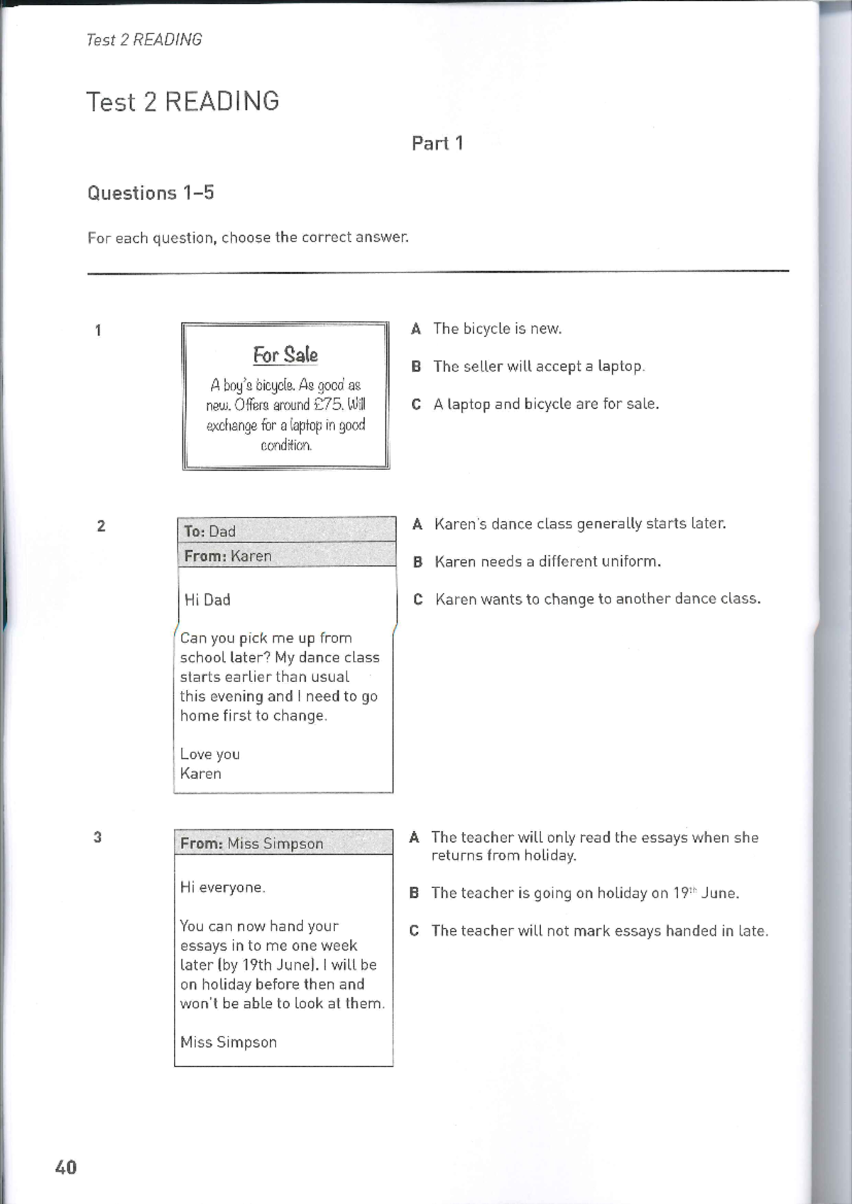 Reading B1 TEST 2 OFS 2 - reding - Inglés - Studocu