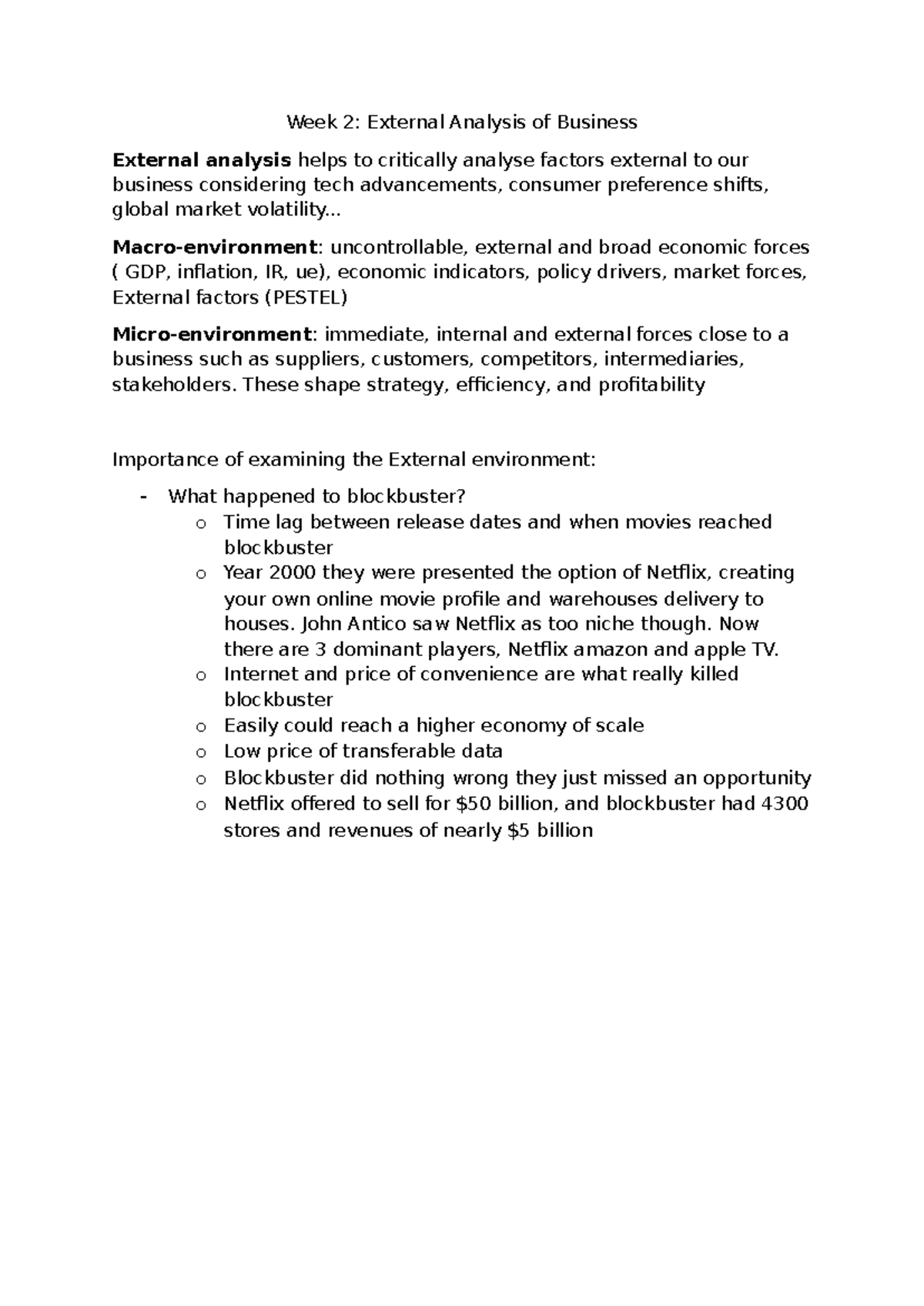 Week 2: External Analysis of Business Strategies (JS) - Studocu