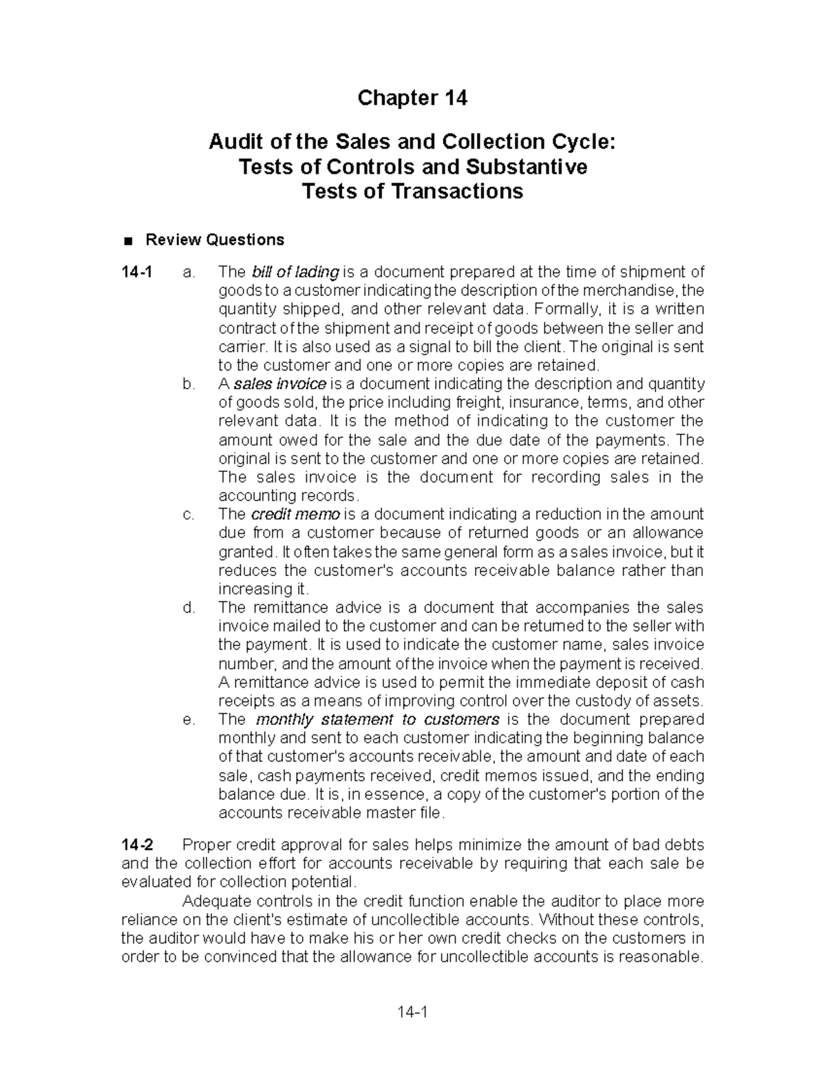 374953896 Chapter 14 - Sales and Collection Cycle Audit Notes - Studocu
