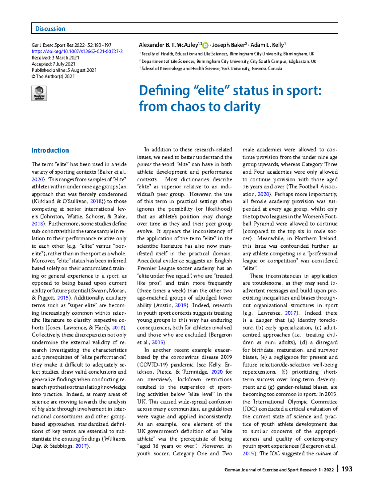 Defining 'Elite' Status in Sport: Challenges and Clarity in Research ...