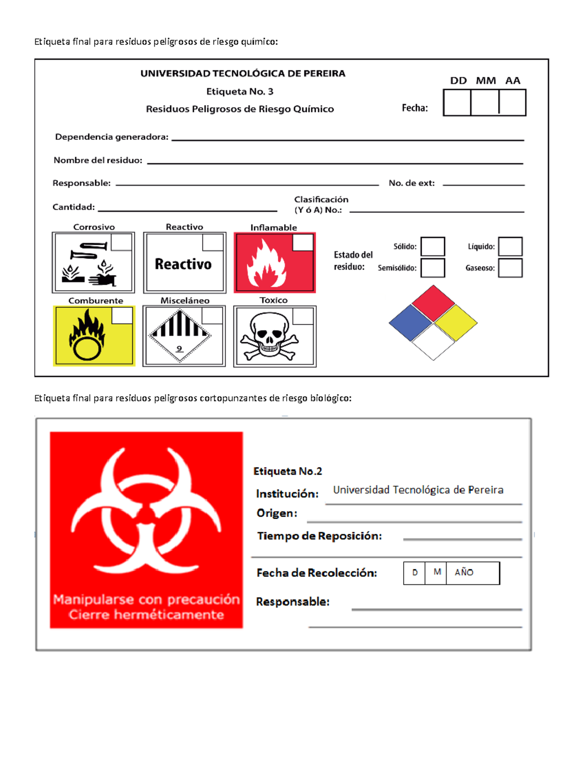 Formato etiquetas- Respel -2016 - Prevencion de Riesgos - Etiqueta ...