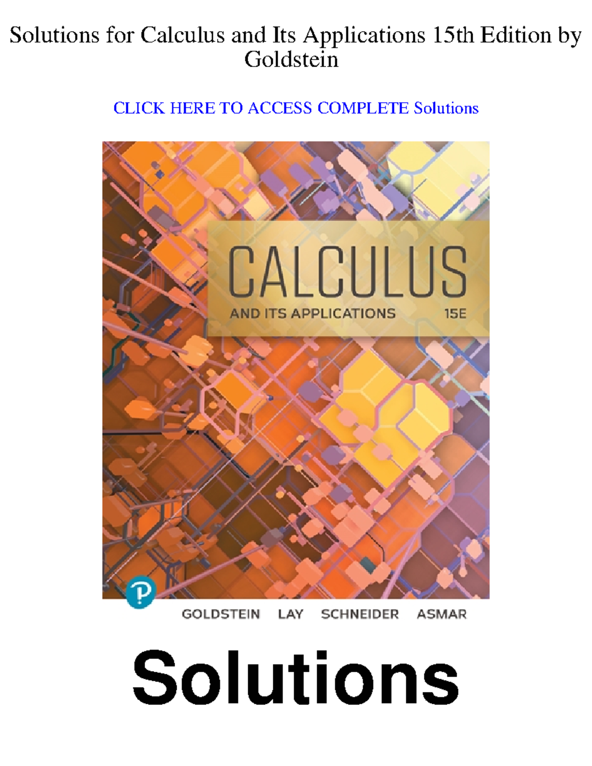 Calculus and Its Applications (15th Ed) - Complete Solutions Manual ...