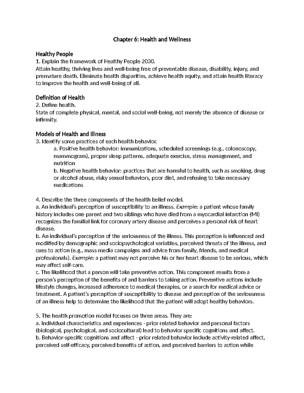 NURS 101: Exam #1 Study Guide for Health and Wellness - Studocu