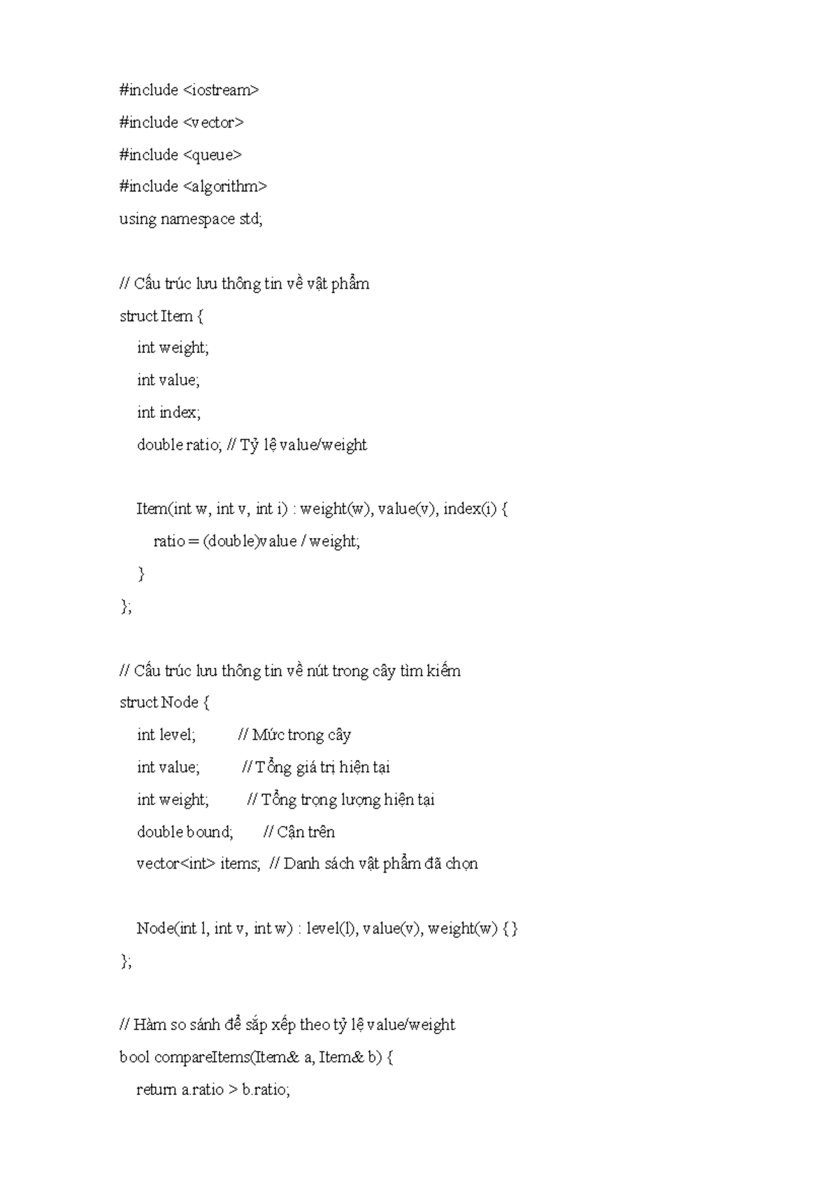 C++ Code for Knapsack Problem Using Branch and Bound - Studocu
