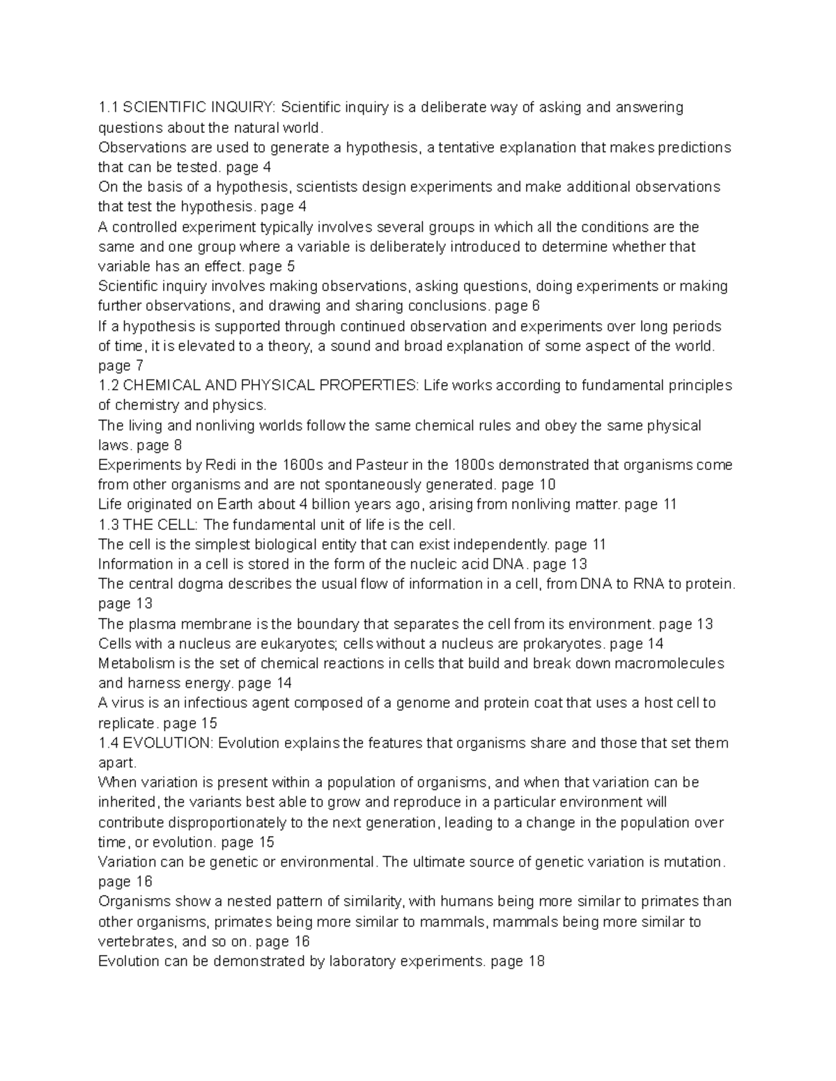 Biology 101 Chapter 1 Summary: Scientific Inquiry to Ecology - Studocu