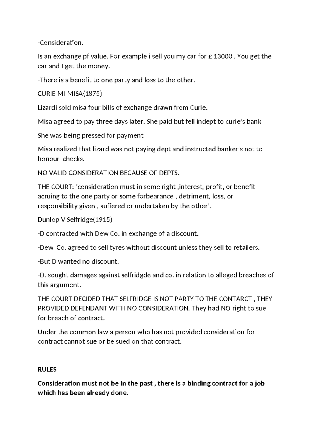 Consideration in contract law: key cases and principles - Studocu