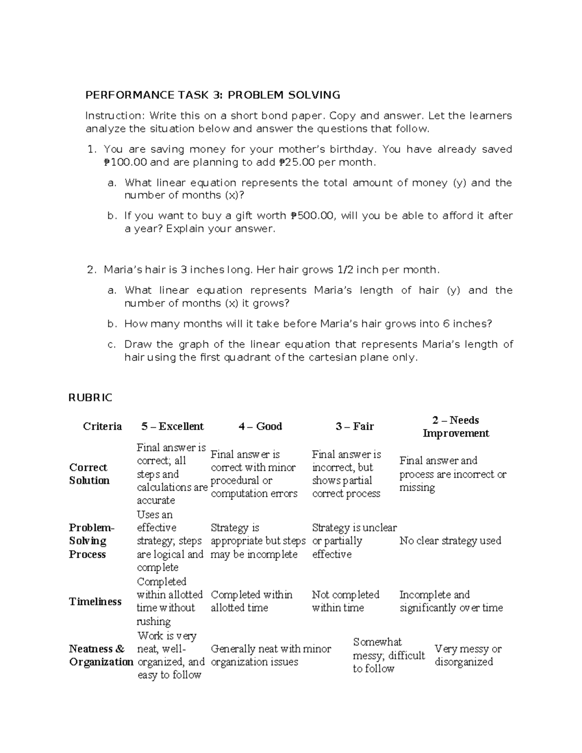 PERFORMANCE TASK 3: PROBLEM SOLVING & ANALYSIS - Studocu