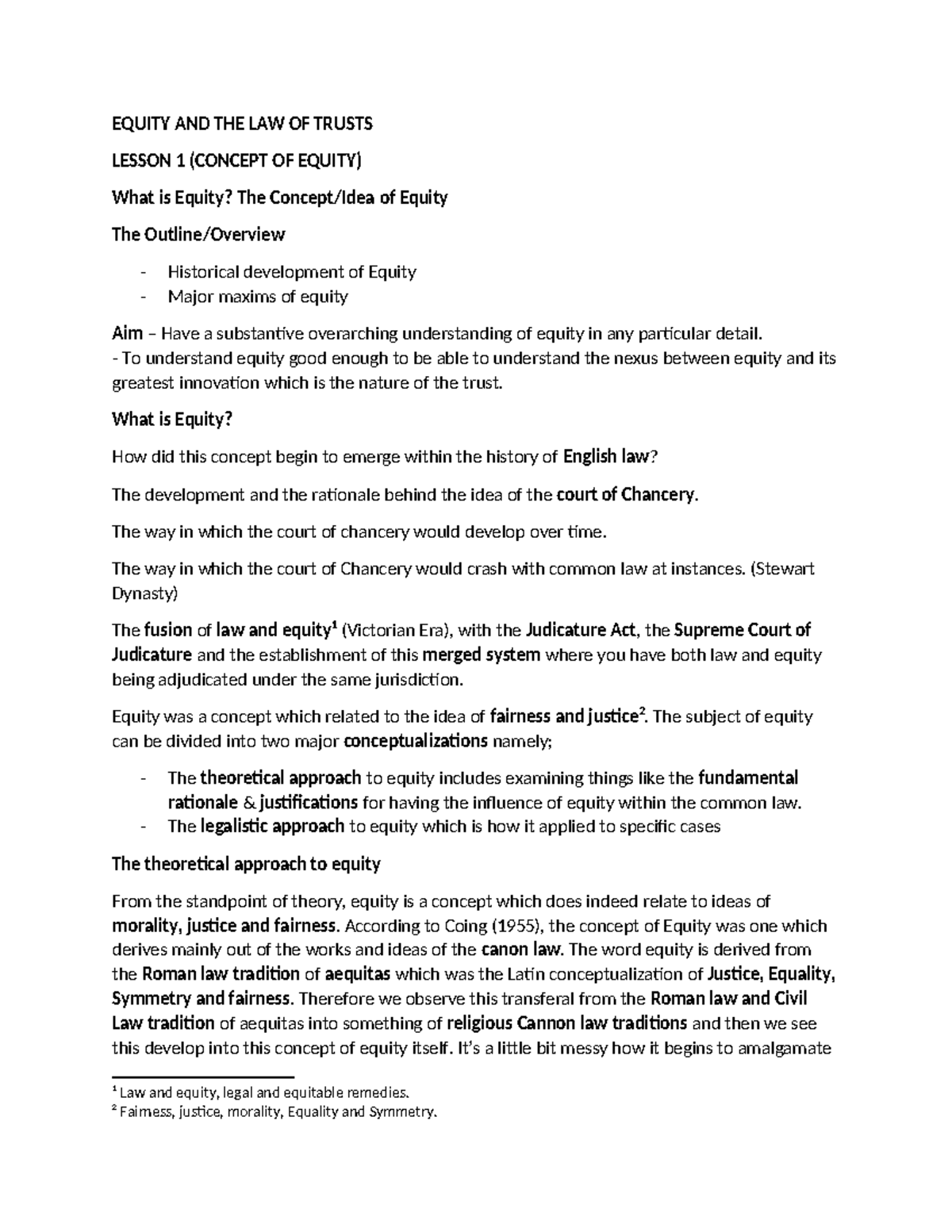 EQUITY AND THE LAW OF TRUSTS: LESSON 1 - CONCEPT OF EQUITY - Studocu