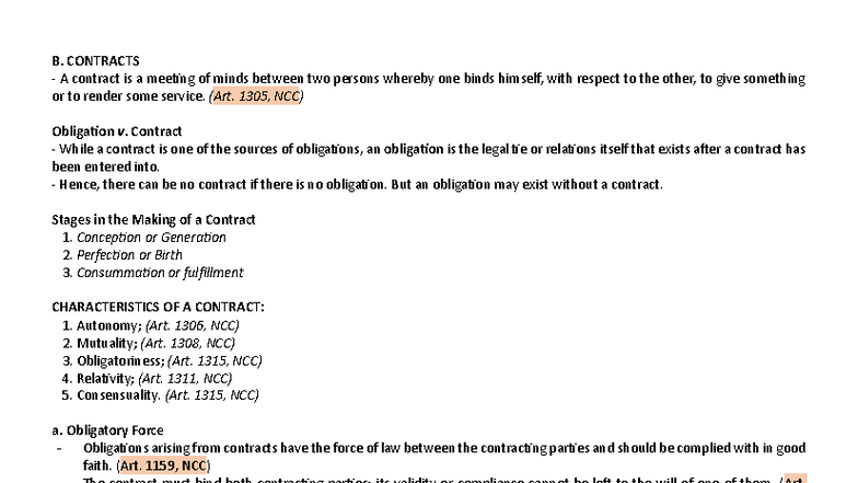 8 - Contracts: General Provisions & Essential Requisites Overview - Studocu