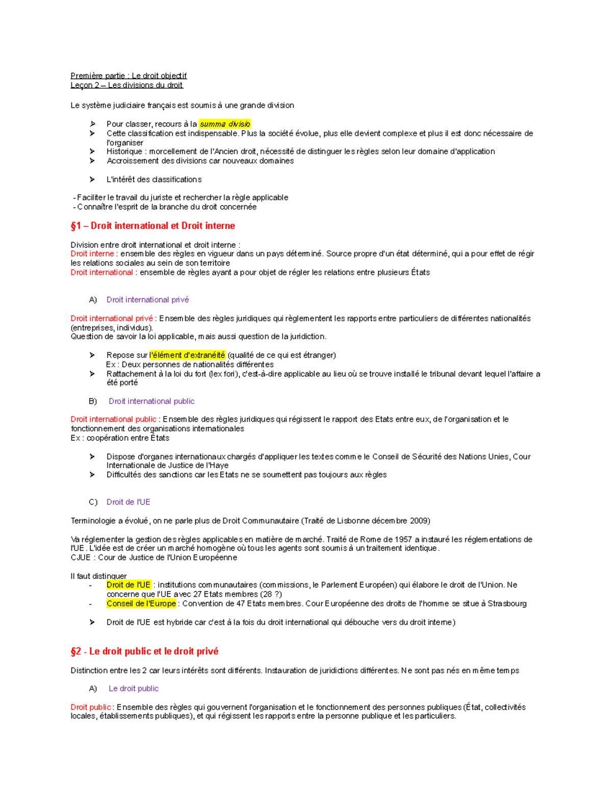 1ère partie, leçon 2 - Les divisions du droit - Première partie : Le ...