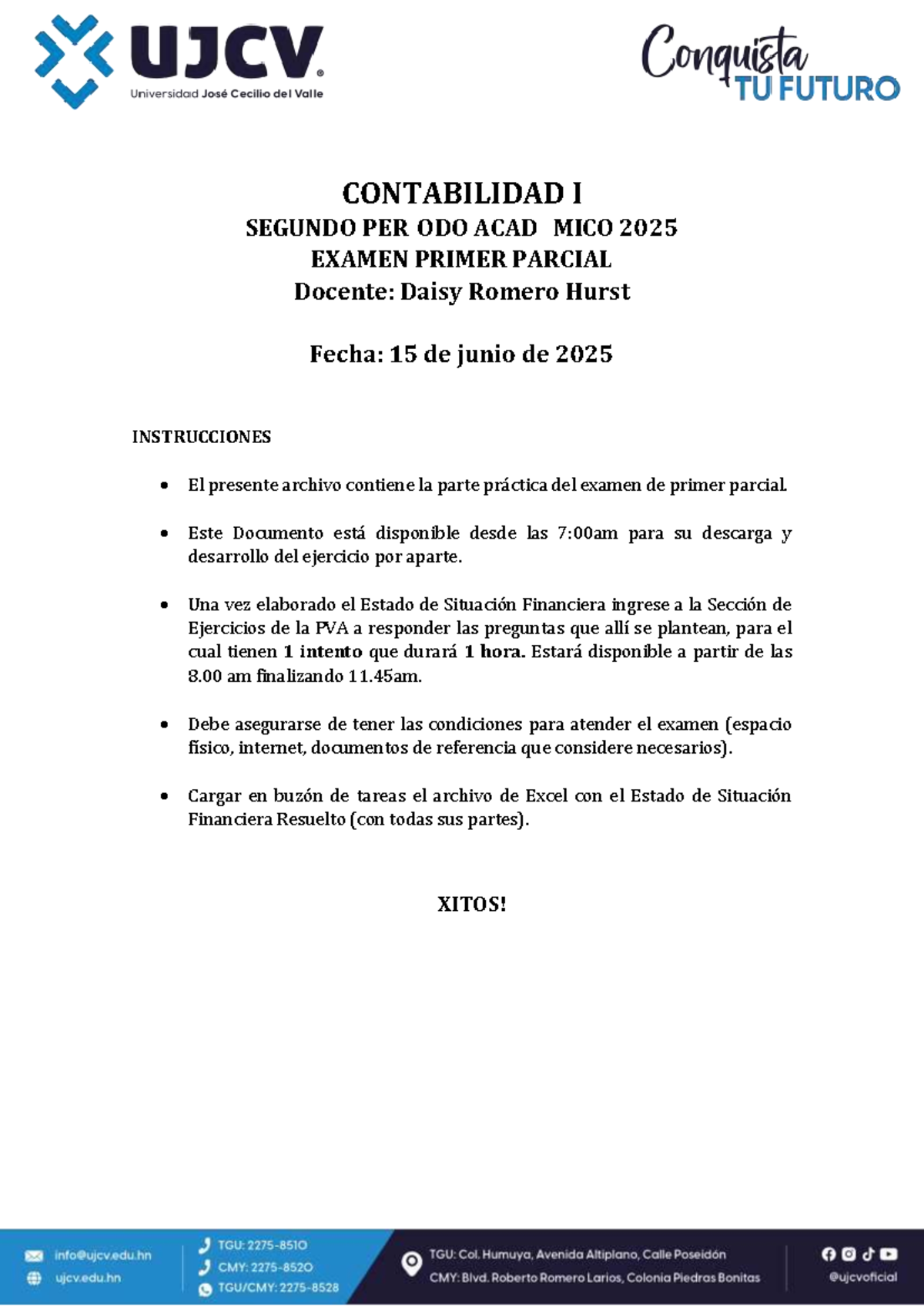 Contabilidad I Examen Primer Parcial II 2025 - Instrucciones y ...