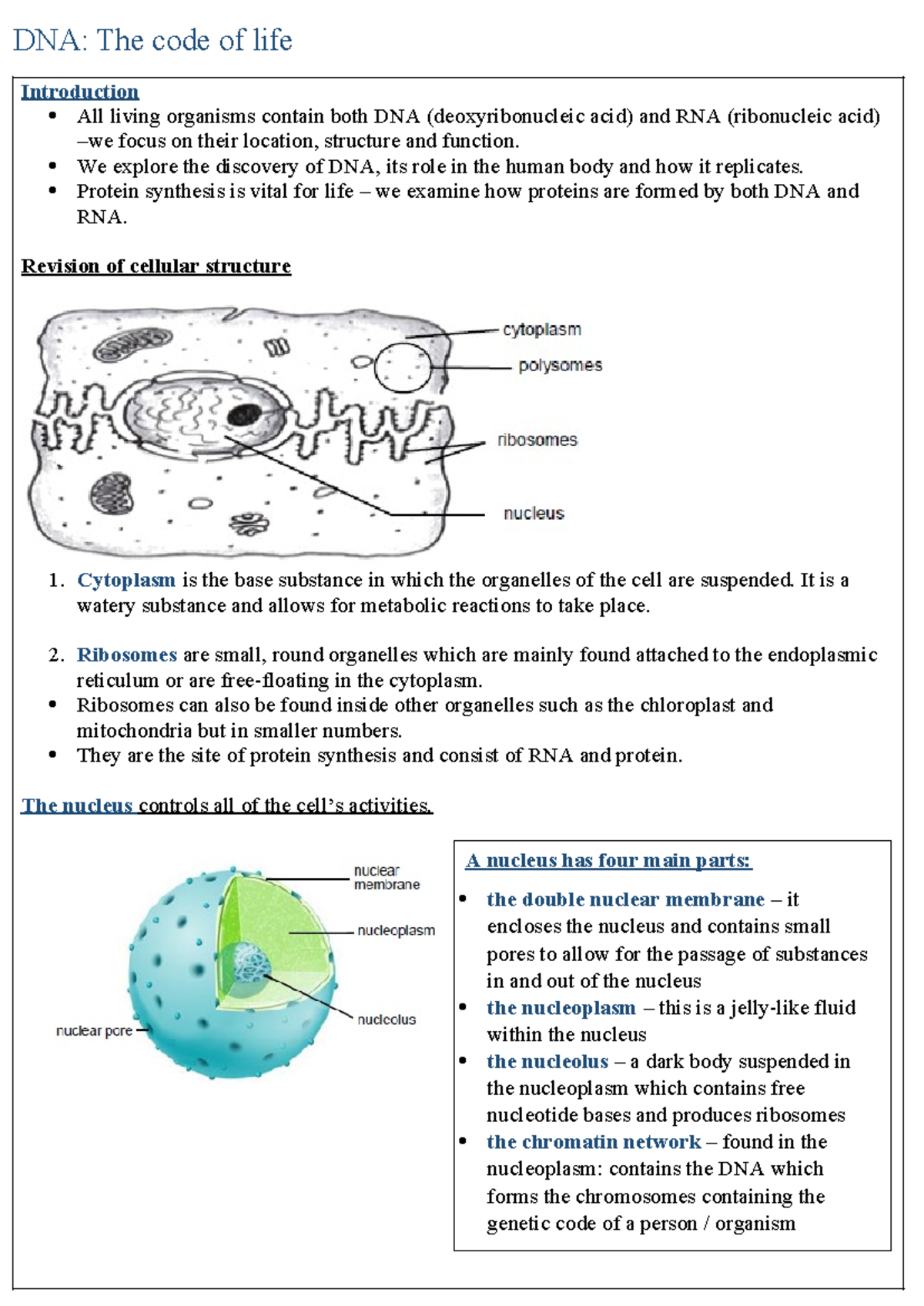 DNA-thecodeoflife - summaries and notes - Introduction All living ...
