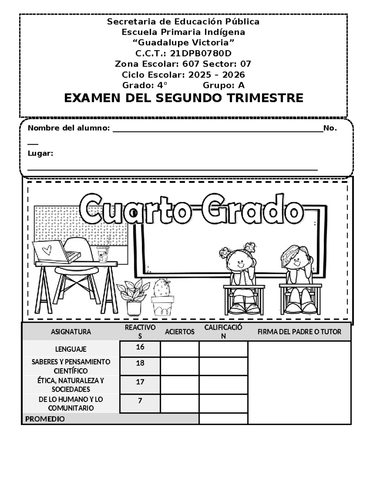 Examen Segundo Trimestre 4° Grado - Lenguaje y Ciencias 2025-2026 - Studocu