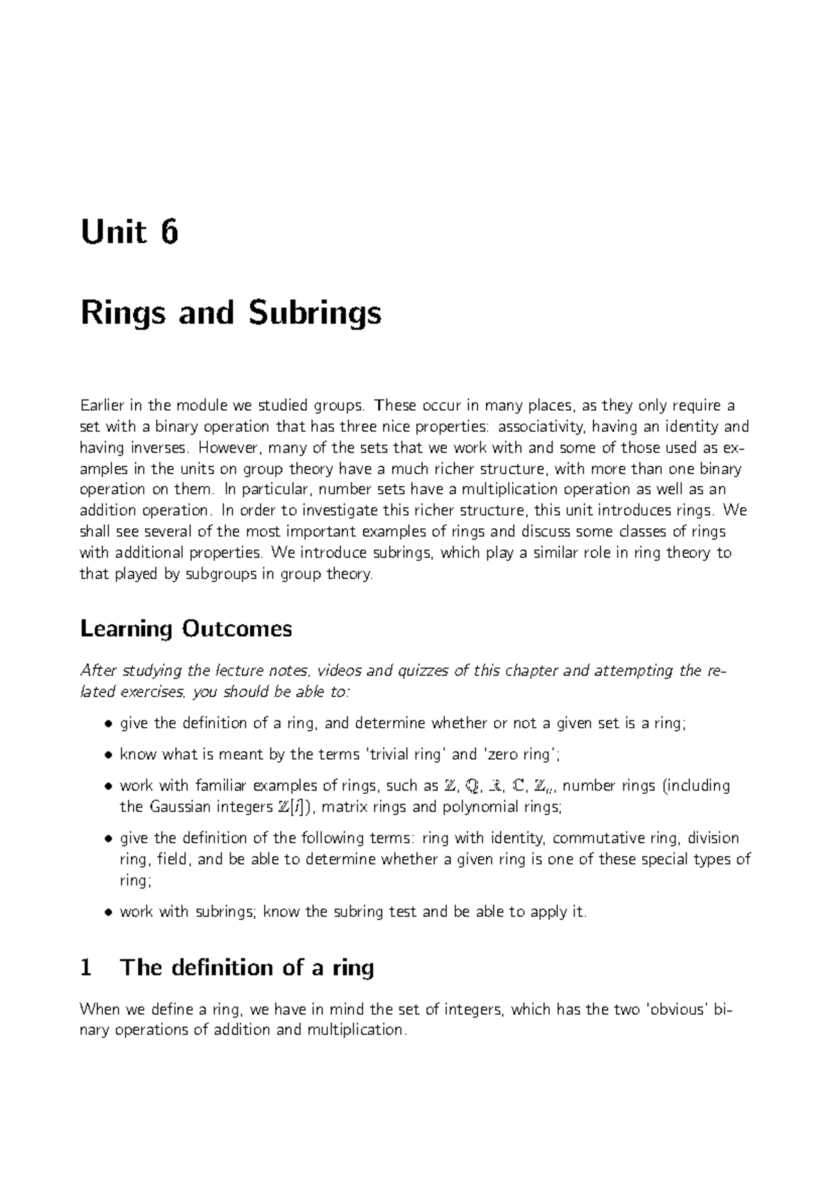 Unit 6: Rings and Subrings in Abstract Algebra (AA1) - Studocu