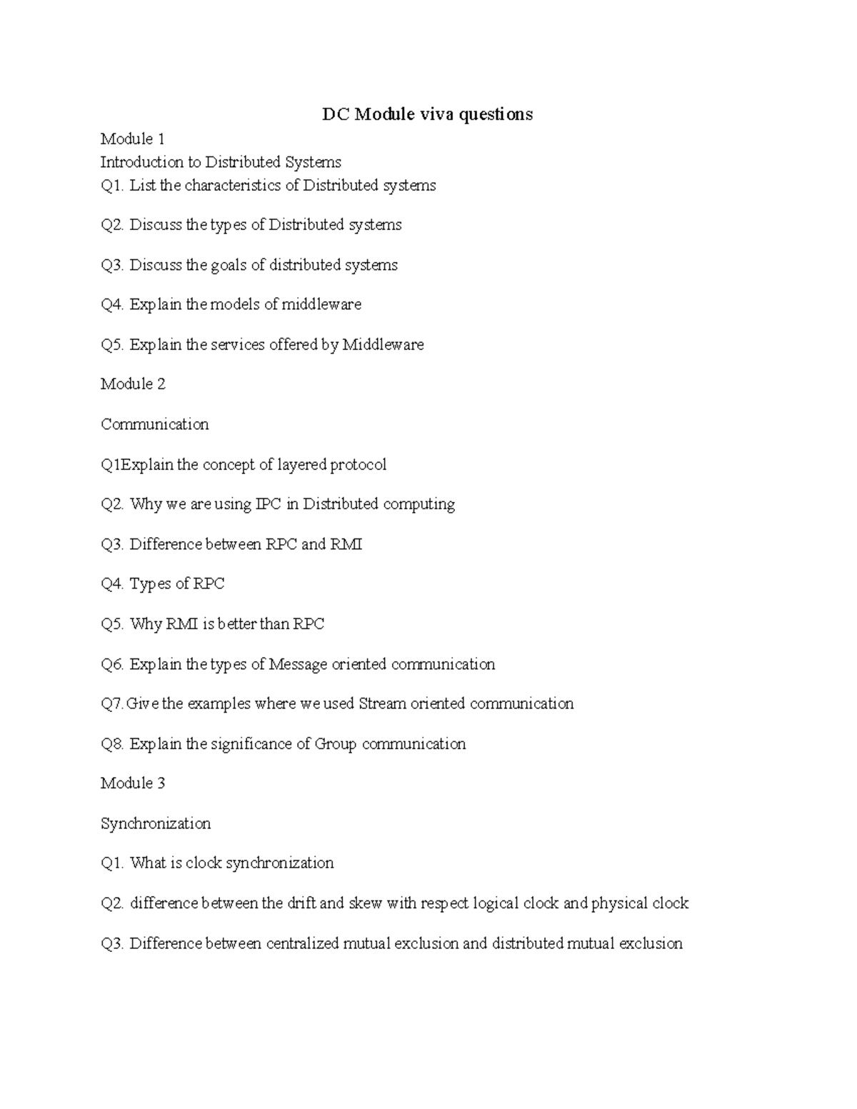 DC Module: Distributed Computing Viva Questions & Key Concepts - Studocu