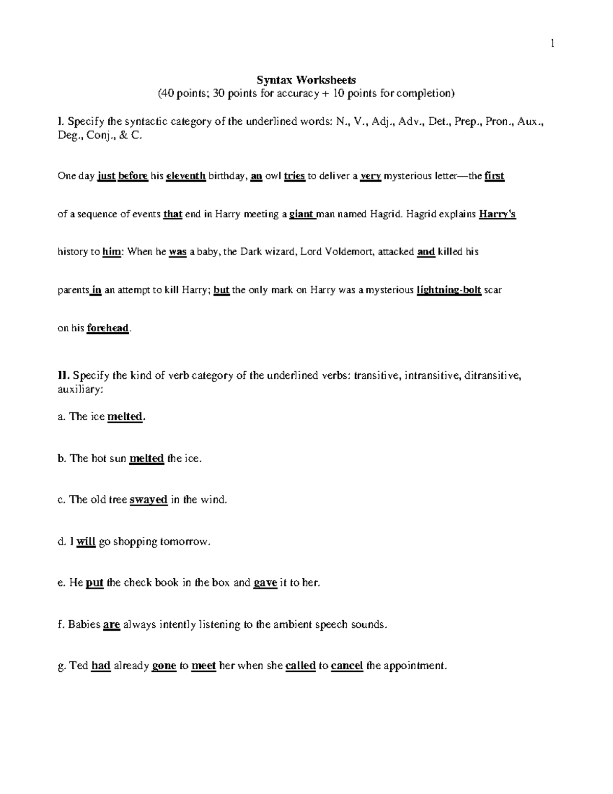 Syntax Worksheets - Intro to Ling Fall 2020 - Syntax Worksheets (40 ...