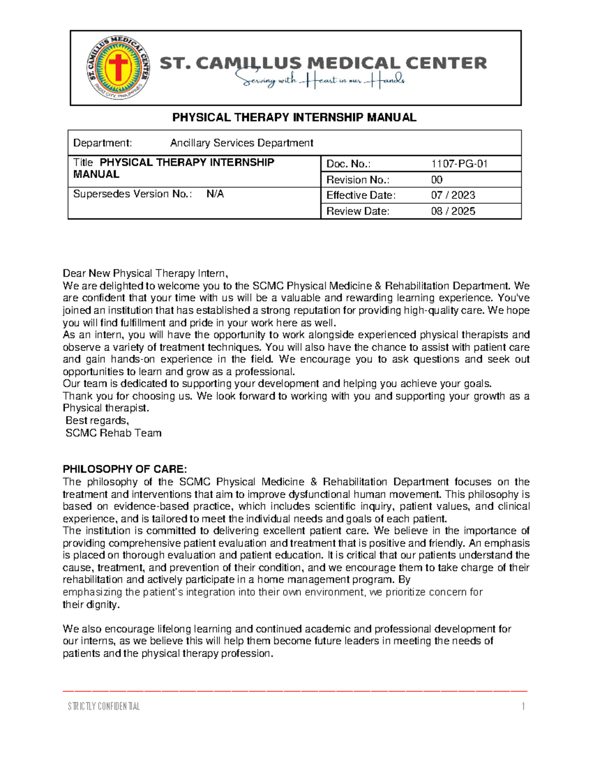 SCMC PT Internship Manual: Guidelines & Expectations for Interns - Studocu