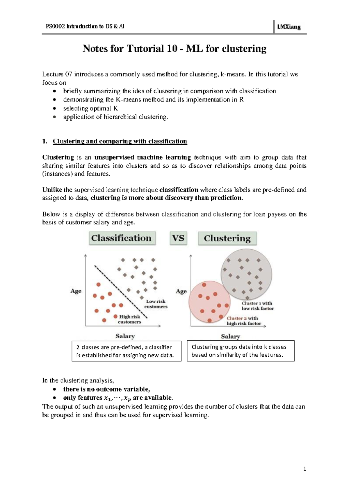 Tutorial 10: Clustering Methods in DS AI LMXiang Lecture Notes - Studocu