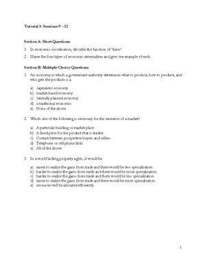 ECON 101 Tutorial 3 Short & MC Questions 2023 - Studocu
