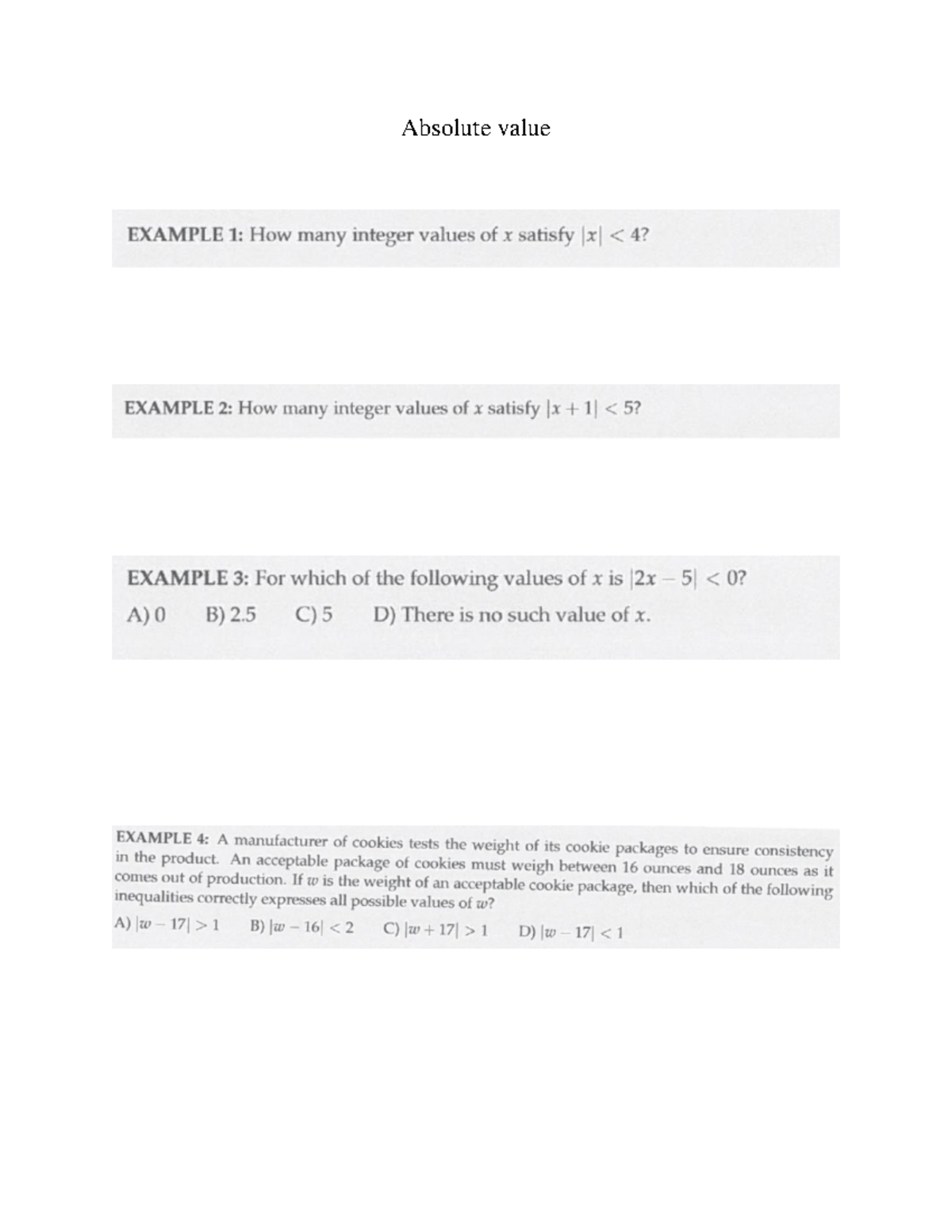 Absolute Value Examples and Inequalities Analysis - Studocu