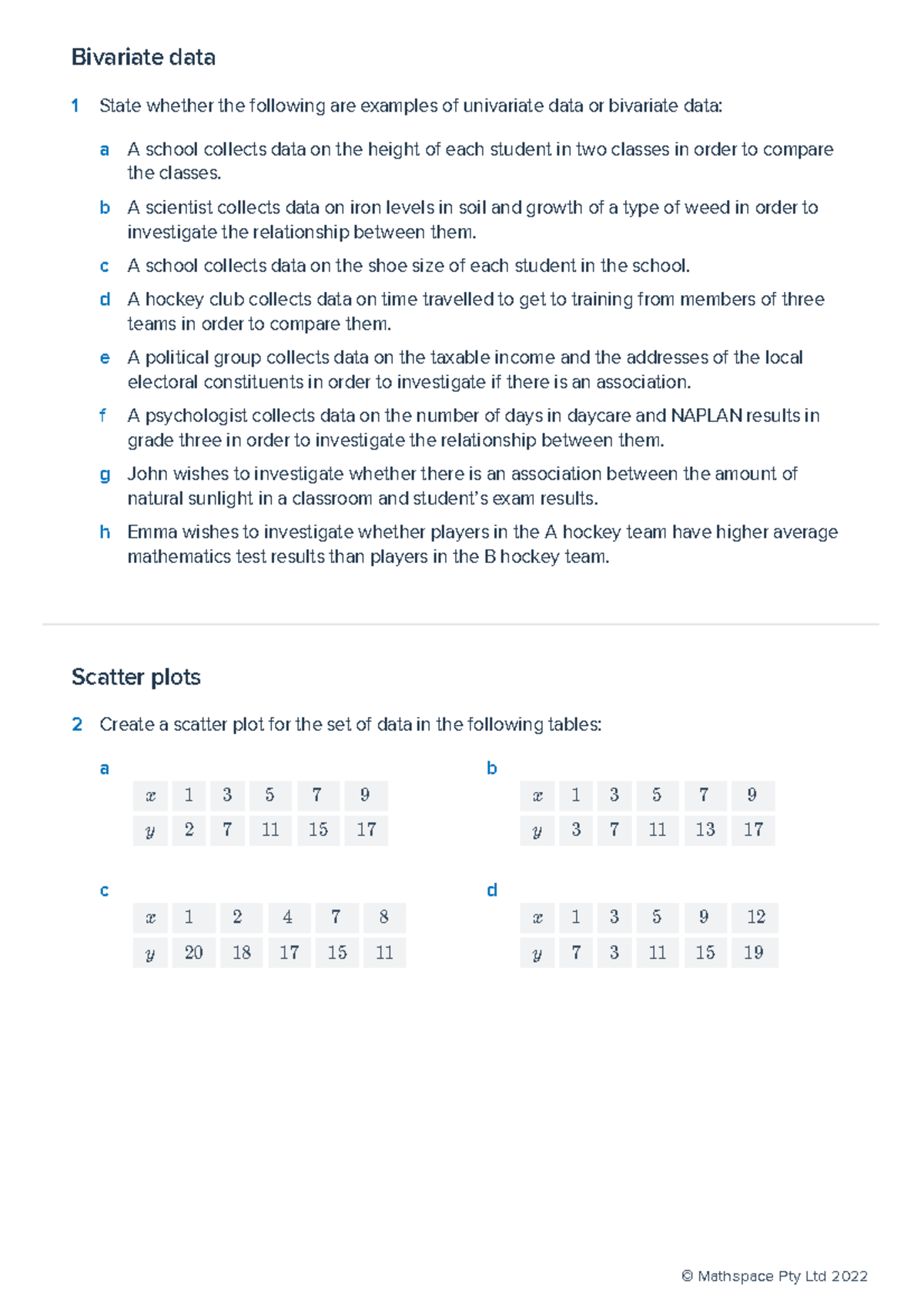 Bivariate Data Worksheet: Analyzing Relationships and Scatter Plots ...